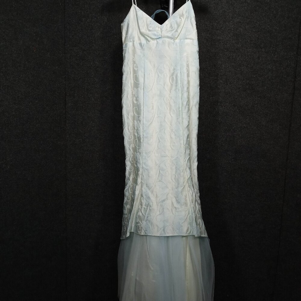 1970's Pale Blue Mermaid Tulle Trim Dress